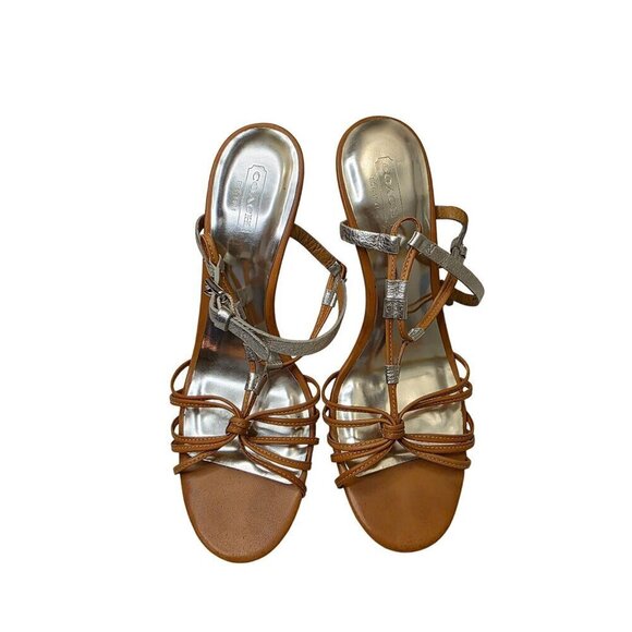 Coach Womens Strappy Silver & Tan Heel Sandals Size 7.5B Coach 'Lana' Strappy Sa - Picture 3 of 16